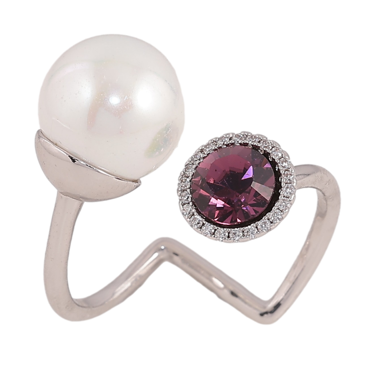 Каблучка Xuping колір Родій з кр-ми Swarovski "Кристал Amethyst з перлиною" фото №24
