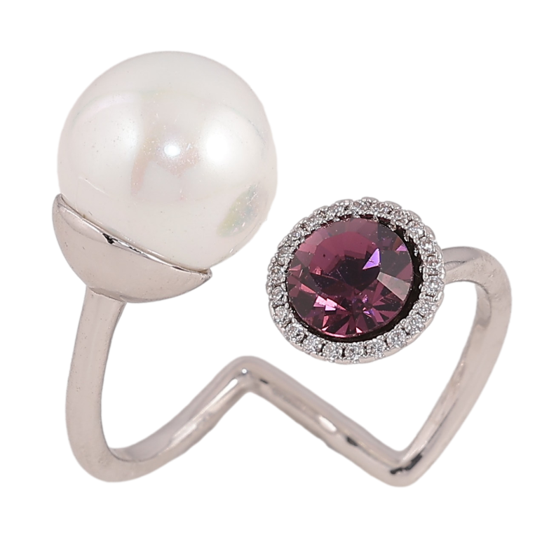 Каблучка Xuping колір Родій з кр-ми Swarovski "Кристал Amethyst з перлиною" фото №20
