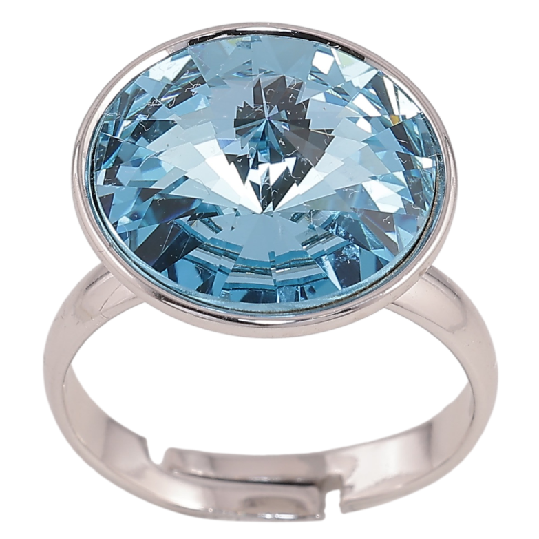 Кольцо Xuping цвет Родий с кр-ми Swarovski "Кристалл Aquamarine ø 16мм" фото №2