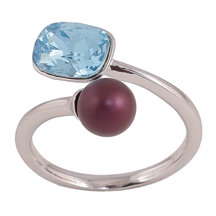 Каблучка Xuping колір Родій з кр-ми Swarovski "Кристал Aquamarine з кулькою, ø 6мм, 6х8мм" фото №16