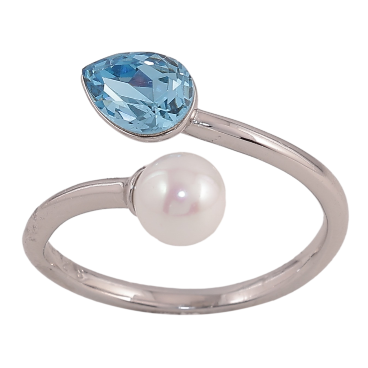 Каблучка Xuping колір Родій з кр-ми Swarovski "Кристал Aquamarine з перлиною" фото №17 Каблучка Xuping колір Родій з кр-ми Swarovski "Кристал Aquamarine з перлиною" фото №17