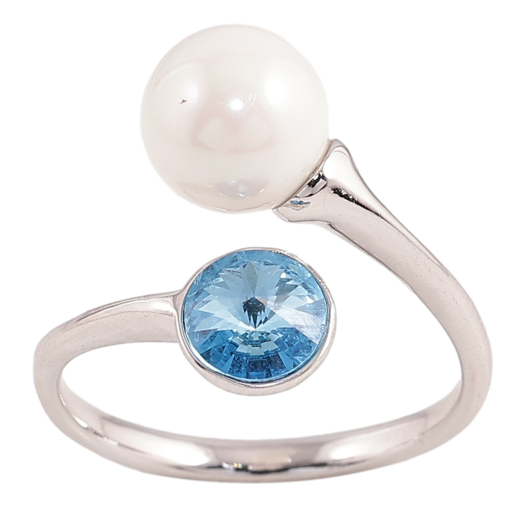 Каблучка Xuping колір Родій з кр-ми Swarovski "Кристал Aquamarine з перлиною" фото №20