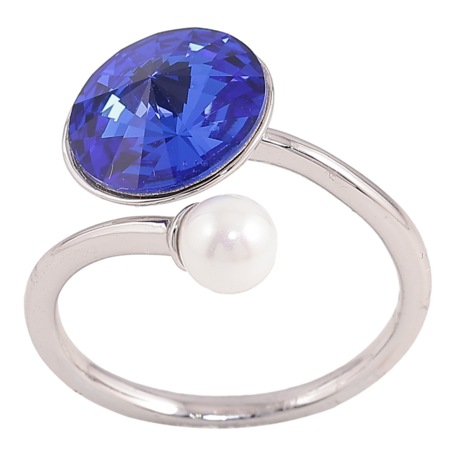 Каблучка Xuping колір Родій з кр-ми Swarovski "Кристал Capri Blue з перлиною, ø 5мм и 11мм" фото №1 Каблучка Xuping колір Родій з кр-ми Swarovski "Кристал Capri Blue з перлиною, ø 5мм и 11мм" фото №1