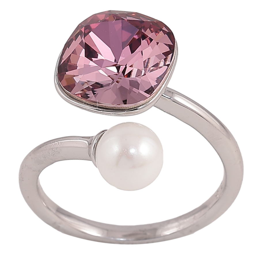 Каблучка Xuping колір Родій з кр-ми Swarovski Кристал Amethyst з перлиною, ø 10мм та 6мм фото №1 Каблучка Xuping колір Родій з кр-ми Swarovski Кристал Amethyst з перлиною, ø 10мм та 6мм фото №1