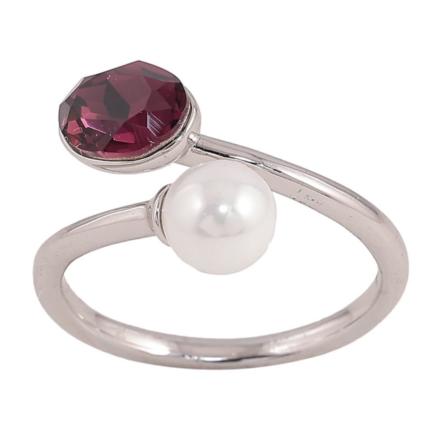 Кольцо Xuping цвет Родий с кр-ми Swarovski "Кристалл Burgundy с жемчужиной" фото №1 Кольцо Xuping цвет Родий с кр-ми Swarovski "Кристалл Burgundy с жемчужиной" фото №1