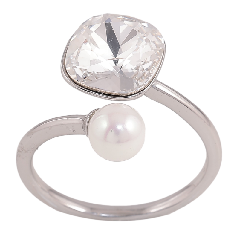 Каблучка Xuping колір Родій з кр-ми Swarovski "Кристал Clear з перлиною, ø 10мм та 6мм" фото №2 Каблучка Xuping колір Родій з кр-ми Swarovski "Кристал Clear з перлиною, ø 10мм та 6мм" фото №2