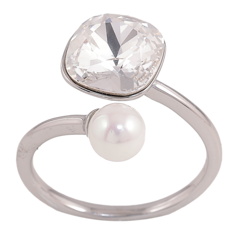 Каблучка Xuping колір Родій з кр-ми Swarovski "Кристал Clear з перлиною, ø 10мм та 6мм" фото №1 Каблучка Xuping колір Родій з кр-ми Swarovski "Кристал Clear з перлиною, ø 10мм та 6мм" фото №1