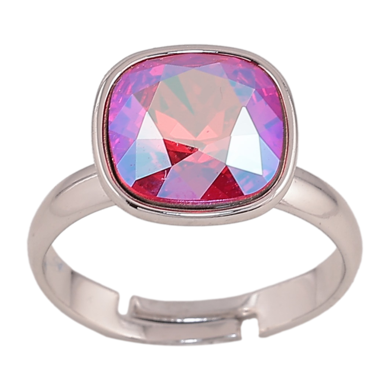 Каблучка Xuping колір Родій з кр-ми Swarovski "Кристал Fuchsia Shimmer "12х12мм фото №2 Каблучка Xuping колір Родій з кр-ми Swarovski "Кристал Fuchsia Shimmer "12х12мм фото №2
