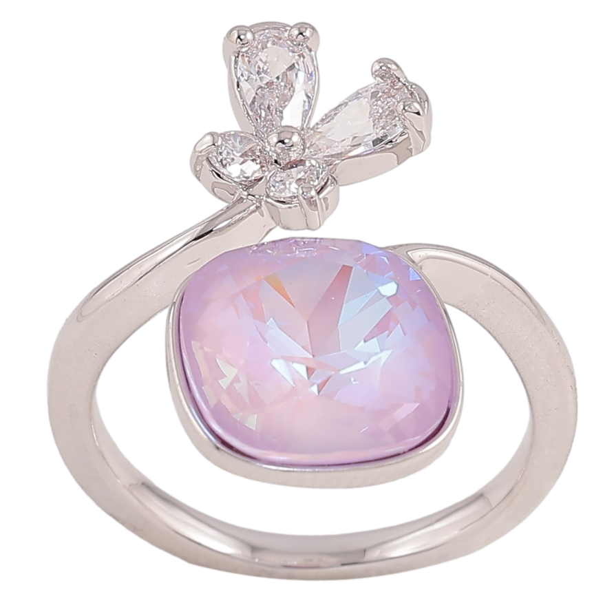 Каблучка Xuping колір Родій з кр-ми Swarovski "Кристал Lavender Delite з метеликом" фото №1 Каблучка Xuping колір Родій з кр-ми Swarovski "Кристал Lavender Delite з метеликом" фото №1