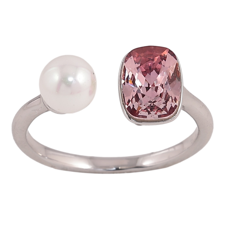 Каблучка Xuping колір Родій з кр-ми Swarovski "Кристал Antique Pink з перлами, ø 6мм, 6х8мм" фото №11