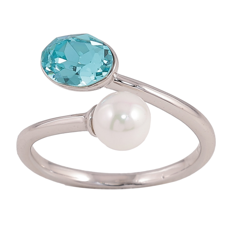 Кольцо Xuping цвет Родий с кр-ми Swarovski "Кристалл Light Turquoisel с жемчужиной" фото №1 Кольцо Xuping цвет Родий с кр-ми Swarovski "Кристалл Light Turquoisel с жемчужиной" фото №1