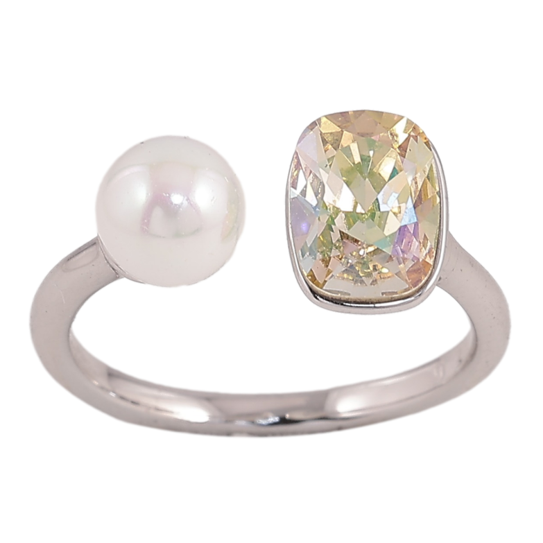 Кольцо Xuping цвет Родий с кр-ми Swarovski "Кристалл Luminous Green с жемчугом, ø 6мм, 6х8мм" фото №2
