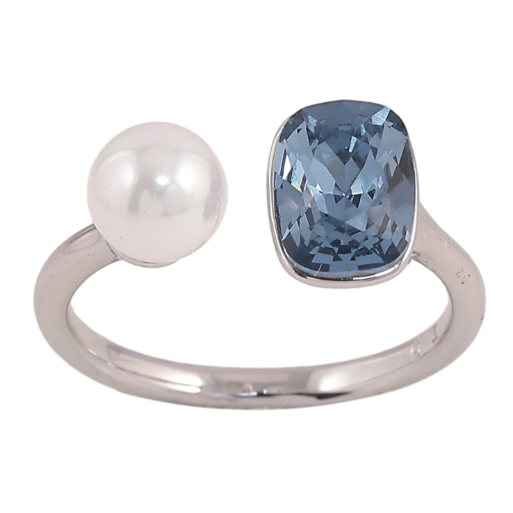 Каблучка Xuping колір Родій з кр-ми Swarovski "Кристал Montana з перлами, ø 6мм, 6х8мм" фото №13