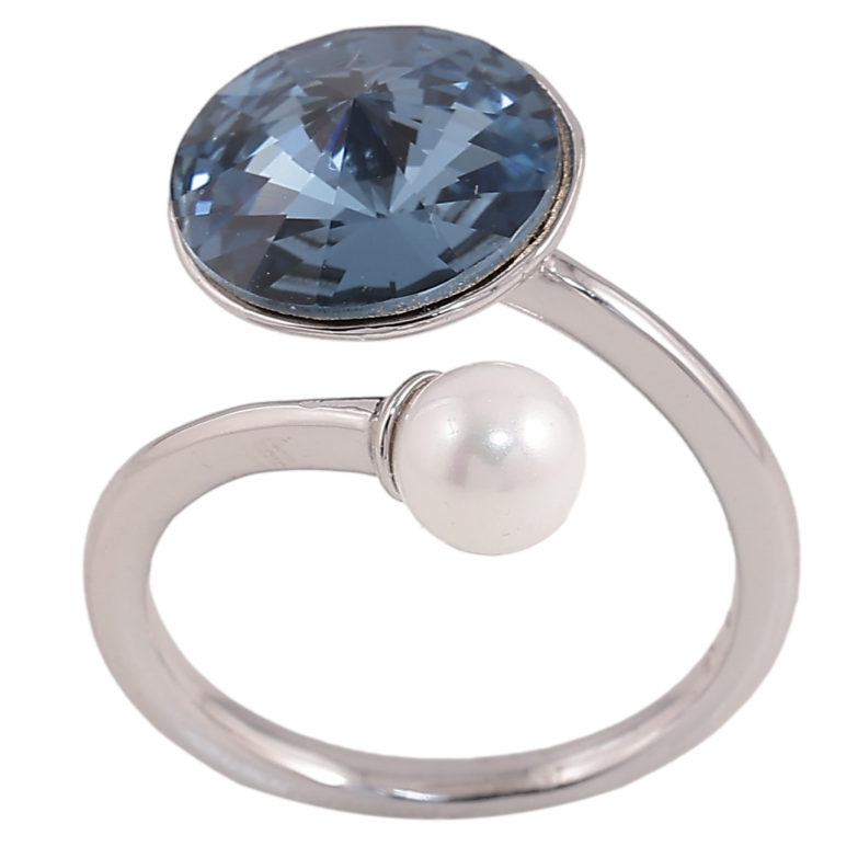 Каблучка Xuping колір Родій з кр-ми Swarovski "Кристал Montana з перлиною, ø 11мм та 5мм" фото №5 Каблучка Xuping колір Родій з кр-ми Swarovski "Кристал Montana з перлиною, ø 11мм та 5мм" фото №5