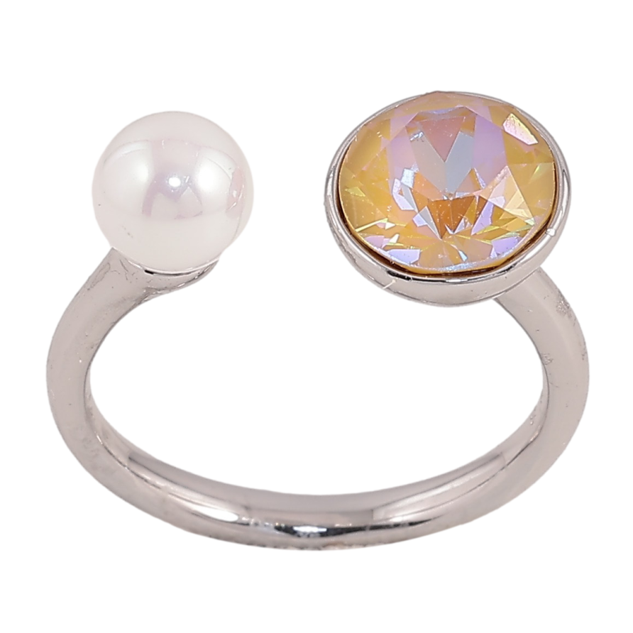 Кольцо Xuping цвет Родий с кр-ми Swarovski "Кристалл Ochre Delite с жемчужиной" ø 7 и 9см фото №1 Кольцо Xuping цвет Родий с кр-ми Swarovski "Кристалл Ochre Delite с жемчужиной" ø 7 и 9см фото №1