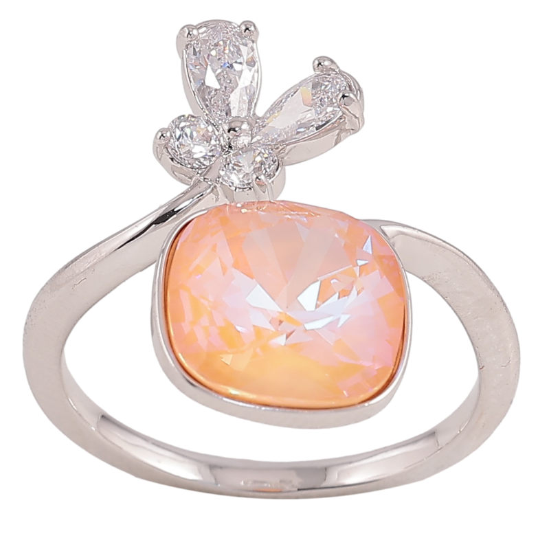 Каблучка Xuping колір Родій з кр-ми Swarovski "Кристал Peach Delite з метеликом" фото №12 Каблучка Xuping колір Родій з кр-ми Swarovski "Кристал Peach Delite з метеликом" фото №12