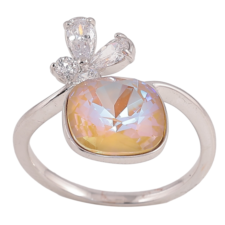 Каблучка Xuping колір Родій з кр-ми Swarovski "Кристал Peach Delite з метеликом" фото №1 Каблучка Xuping колір Родій з кр-ми Swarovski "Кристал Peach Delite з метеликом" фото №1