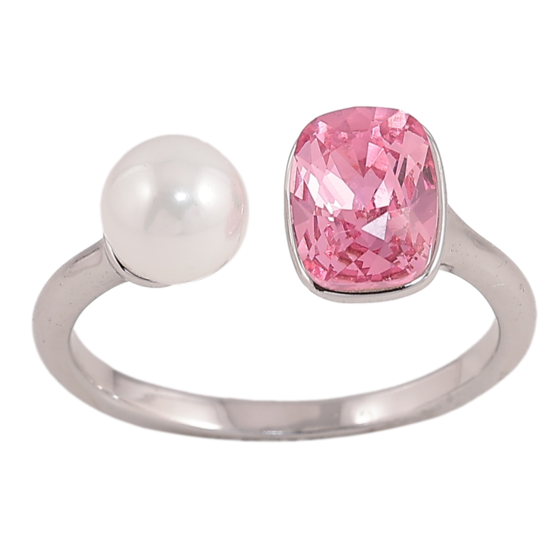 Кольцо Xuping цвет Родий с кр-ми Swarovski "Кристалл Rose с жемчугом, ø 6мм, 6х8мм" фото №1 Кольцо Xuping цвет Родий с кр-ми Swarovski "Кристалл Rose с жемчугом, ø 6мм, 6х8мм" фото №1