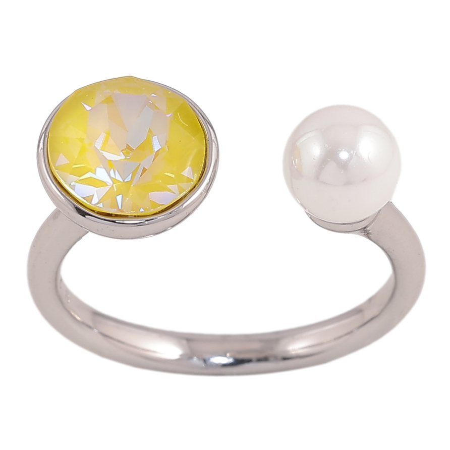 Кольцо Xuping цвет Родий с кр-ми Swarovski "Кристалл Sunshine DeLite с жемчугом, ø 6мм и 9мм" фото №1 Кольцо Xuping цвет Родий с кр-ми Swarovski "Кристалл Sunshine DeLite с жемчугом, ø 6мм и 9мм" фото №1