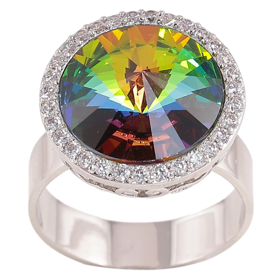Каблучка Xuping колір Родій з кр-ми Swarovski "Кристал Vitrail Medium в обрамленні ø 18мм" фото №1 Каблучка Xuping колір Родій з кр-ми Swarovski "Кристал Vitrail Medium в обрамленні ø 18мм" фото №1