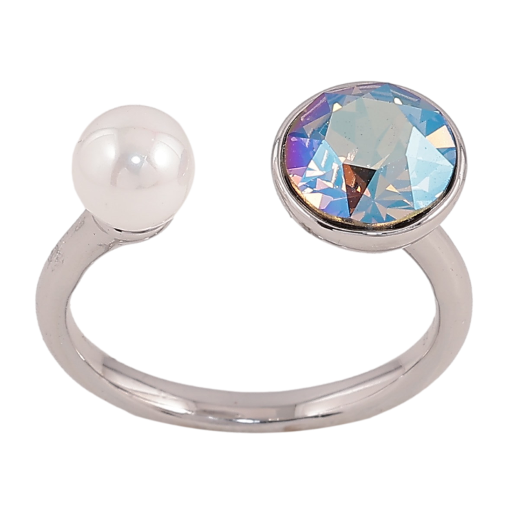 Каблучка Xuping колір Родій з кр-ми Swarovski "Кристал Topaz Shimmer з перлиною" ø 7 і 9см фото №11