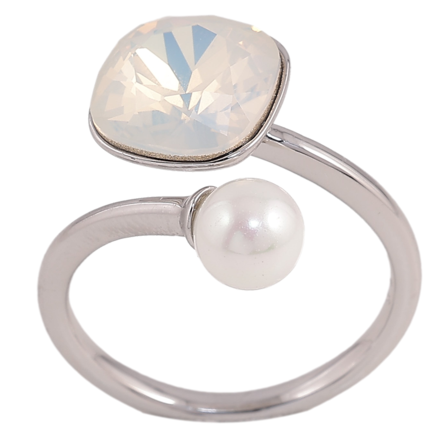 Кольцо Xuping цвет Родий с кр-ми Swarovski "Кристалл White Opal с жемчужиной, ø 10мм и 6мм" фото №1