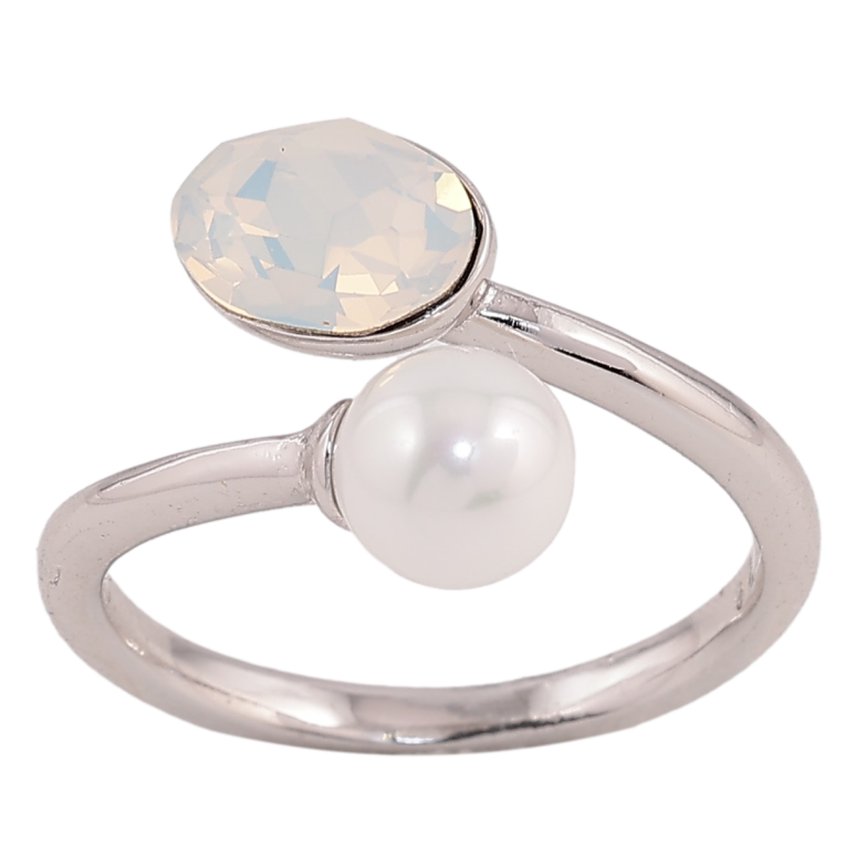 Каблучка Xuping колір Родій з кр-ми Swarovski "Кристал White Opal з перлиною" фото №4