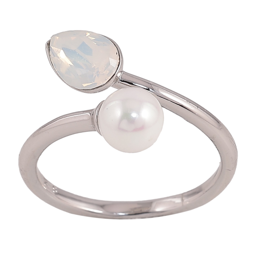 Каблучка Xuping колір Родій з кр-ми Swarovski "Кристал White Opal з перлиною" фото №1 Каблучка Xuping колір Родій з кр-ми Swarovski "Кристал White Opal з перлиною" фото №1