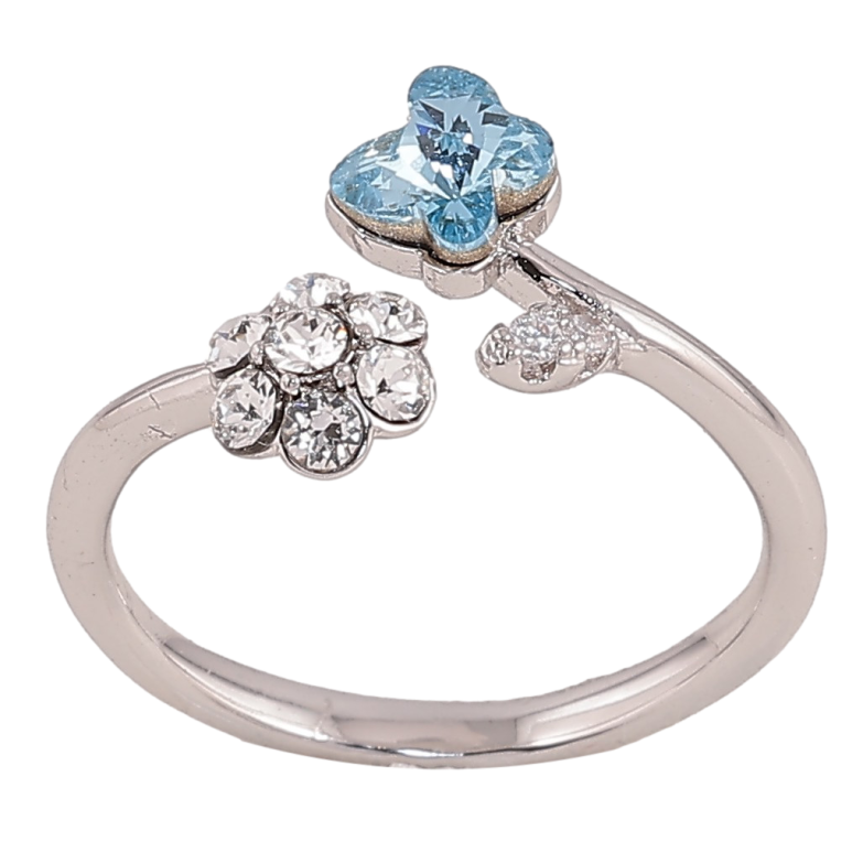 Кольцо Xuping цвет Родий с кр-ми Swarovski "Кристальный цветочек с бабочкой Aquamarine" фото №2 Кольцо Xuping цвет Родий с кр-ми Swarovski "Кристальный цветочек с бабочкой Aquamarine" фото №2