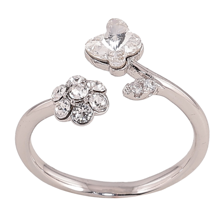 Каблучка Xuping колір Родій з кр-ми Swarovski "Кристальна квіточка з метеликом Clear" фото №2