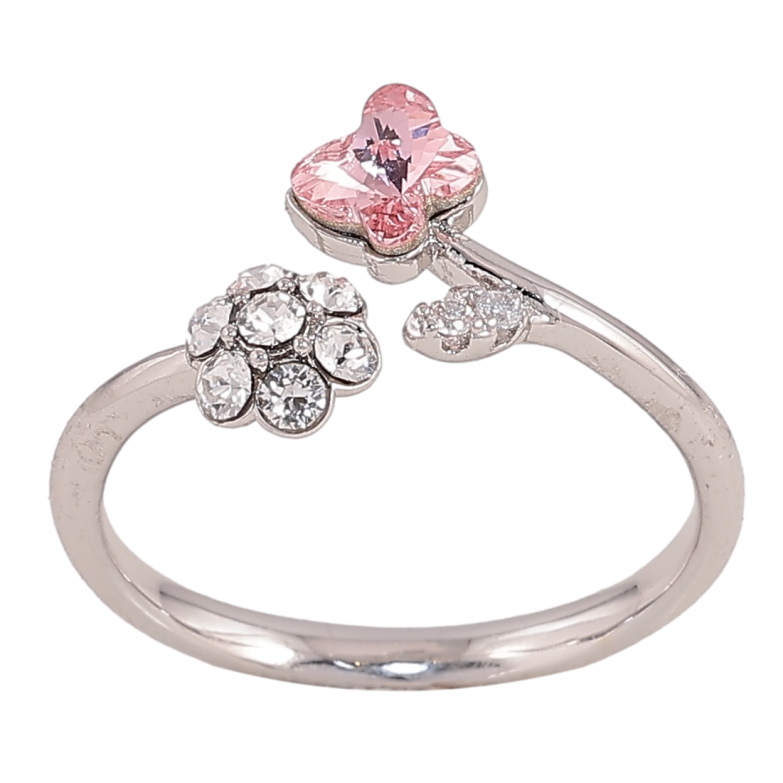 Кольцо Xuping цвет Родий с кр-ми Swarovski "Кристальный цветочек с бабочкой Rose" фото №4