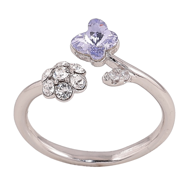Каблучка Xuping колір Родій з кр-ми Swarovski "Кристальна квіточка з метеликом Tanzanite" фото №2 Каблучка Xuping колір Родій з кр-ми Swarovski "Кристальна квіточка з метеликом Tanzanite" фото №2