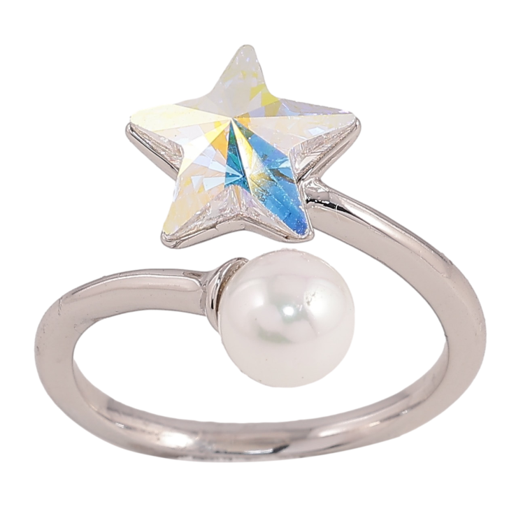 Каблучка Xuping колір Родій з кр-ми Swarovski "Кристальна зірка АВ з перлиною" фото №4 Каблучка Xuping колір Родій з кр-ми Swarovski "Кристальна зірка АВ з перлиною" фото №4