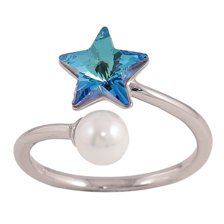 Каблучка Xuping колір Родій з кр-ми Swarovski "Кристальна зірка Metallic Blue з перлиною" фото №25