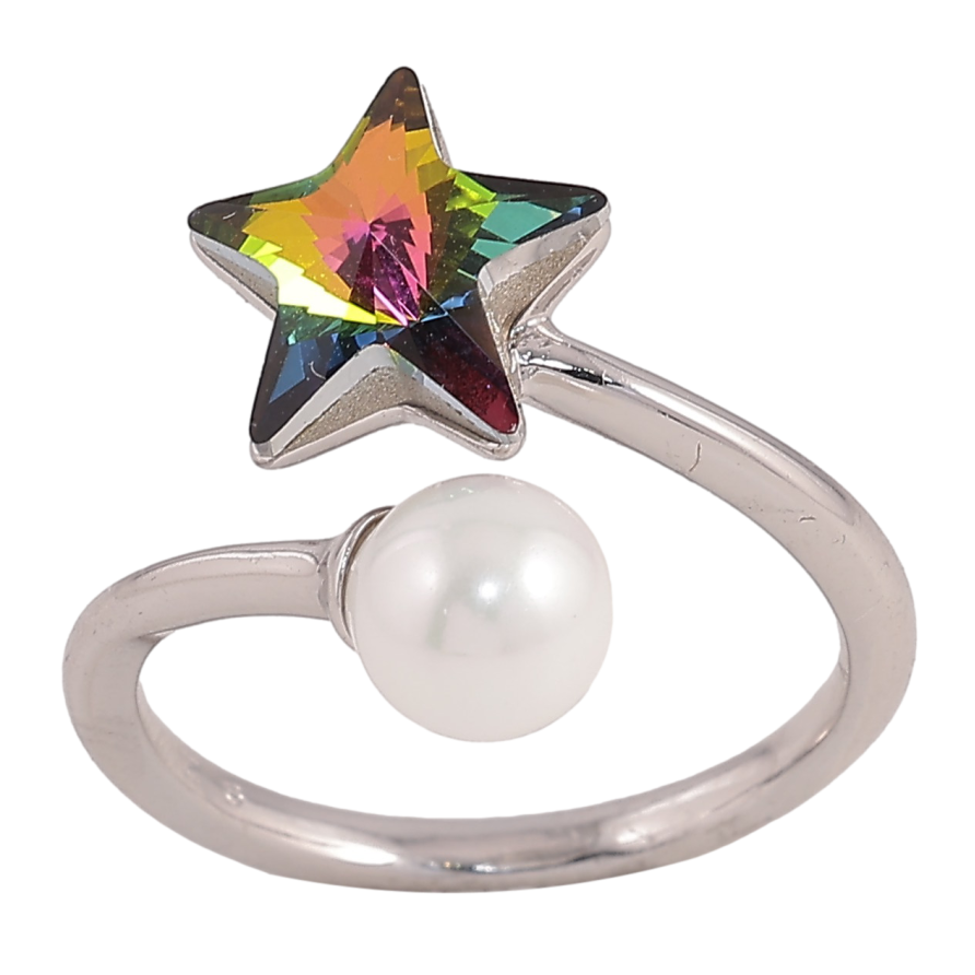 Кольцо Xuping цвет Родий с кр-ми Swarovski "Кристальная звезда Vitrail Medium с жемчужиной" фото №1