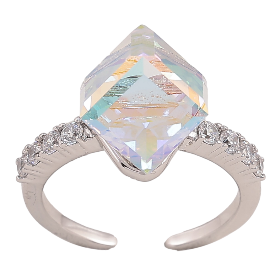 Каблучка Xuping колір Родій з кр-ми Swarovski "Кристальний куб АВ, 8х8мм" фото №1