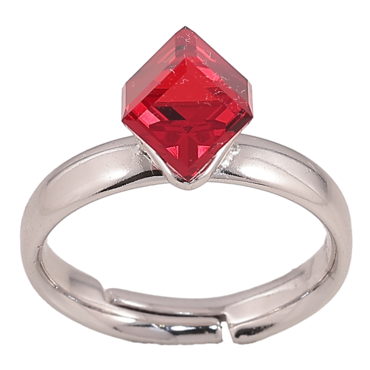 Каблучка Xuping колір Родій з кр-ми Swarovski "Кристальний куб Siam, 6х6мм" фото №2