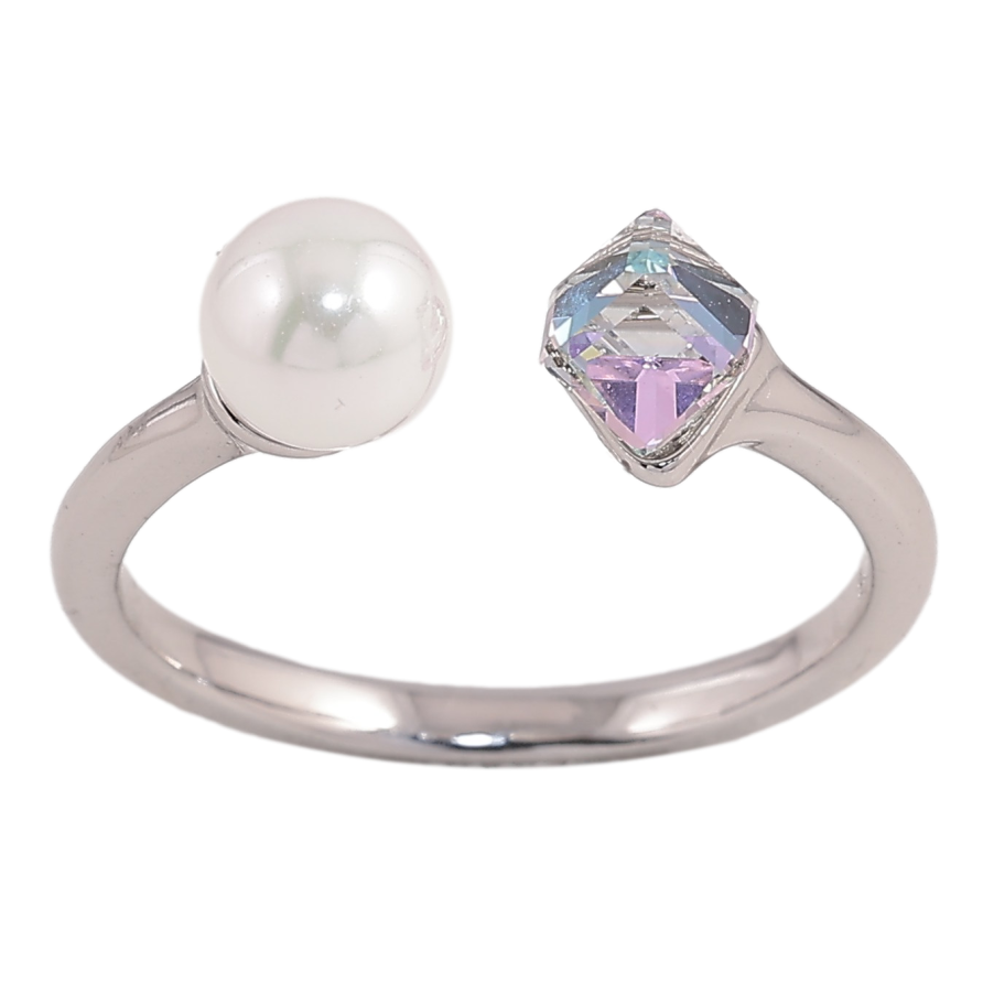 Кольцо Xuping цвет Родий с кр-ми Swarovski "Кристальный кубик Paradise Shine с жемчугом, ø 6мм, 4х4мм" фото №1