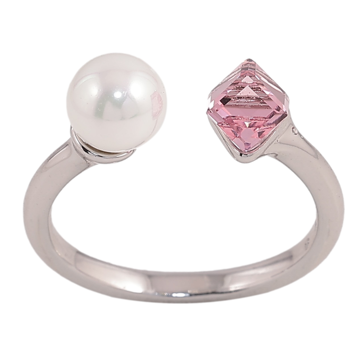Каблучка Xuping колір Родій з кр-ми Swarovski "Кристальний кубик Rose з перлами, ø 6мм, 4х4мм" фото №21