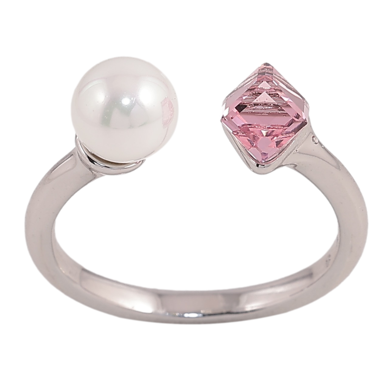 Кольцо Xuping цвет Родий с кр-ми Swarovski "Кристальный кубик Rose с жемчугом, ø 6мм, 4х4мм" фото №2 Кольцо Xuping цвет Родий с кр-ми Swarovski "Кристальный кубик Rose с жемчугом, ø 6мм, 4х4мм" фото №2
