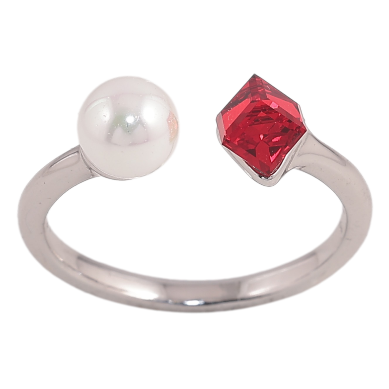Кольцо Xuping цвет Родий с кр-ми Swarovski "Кристальный кубик Siam с жемчугом, ø 6мм, 4х4мм" фото №19