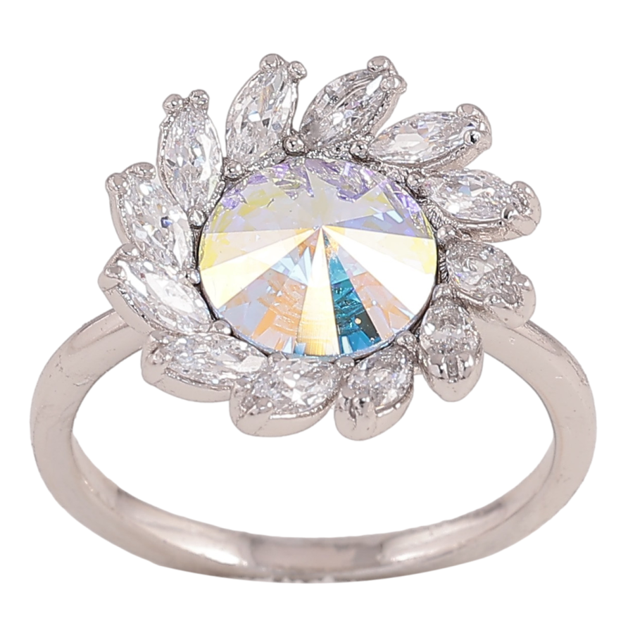 Каблучка Xuping колір Родій з кр-ми Swarovski "Квітка з кристалом АВ" фото №1