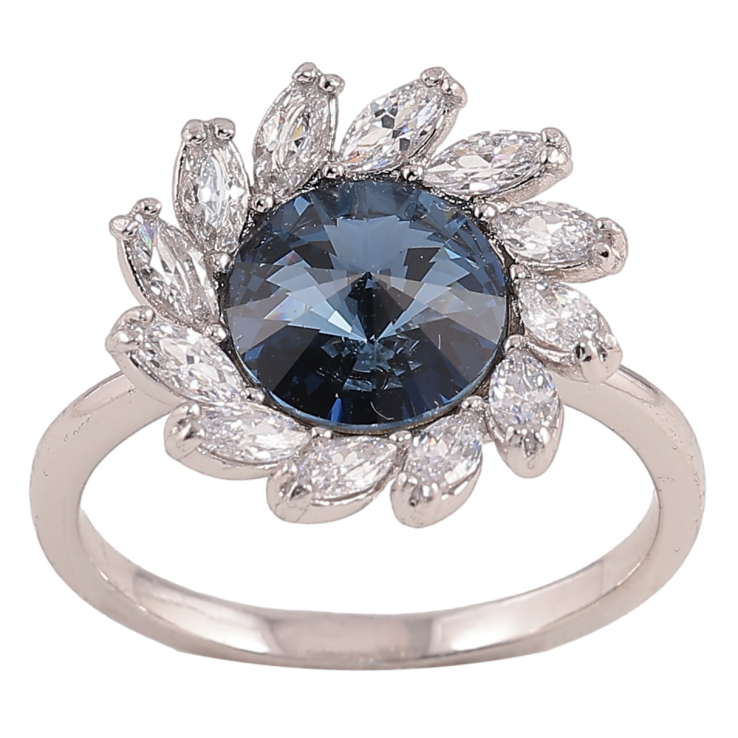 Каблучка Xuping колір Родій з кр-ми Swarovski "Квітка з кристалом Montana" фото №11 Каблучка Xuping колір Родій з кр-ми Swarovski "Квітка з кристалом Montana" фото №11
