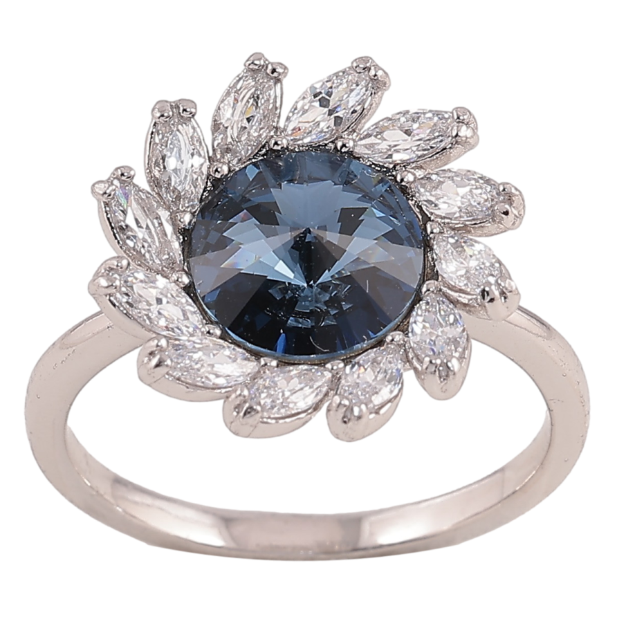 Каблучка Xuping колір Родій з кр-ми Swarovski "Квітка з кристалом Montana" фото №1 Каблучка Xuping колір Родій з кр-ми Swarovski "Квітка з кристалом Montana" фото №1