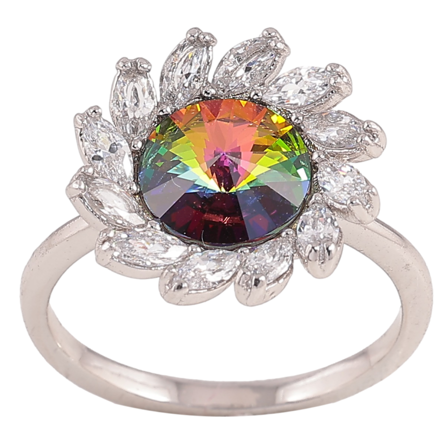 Каблучка Xuping колір Родій з кр-ми Swarovski "Квітка з кристалом Vitrail Medium" фото №1