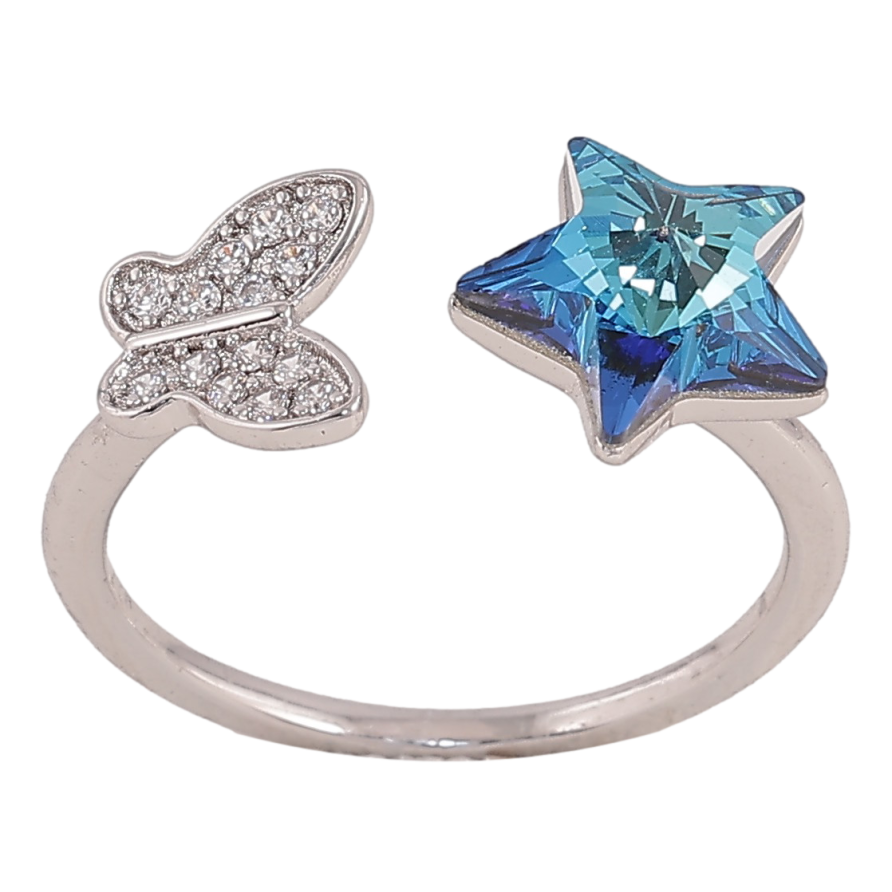 Кольцо Xuping цвет Родий с кр-ми Swarovski "Бабочка с кристальной звездой Metallic Blue" фото №1