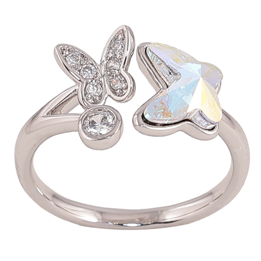 Кольцо Xuping цвет Родий с кр-ми Swarovski "Бабочки с кр-лом AВ" фото №1 Кольцо Xuping цвет Родий с кр-ми Swarovski "Бабочки с кр-лом AВ" фото №1