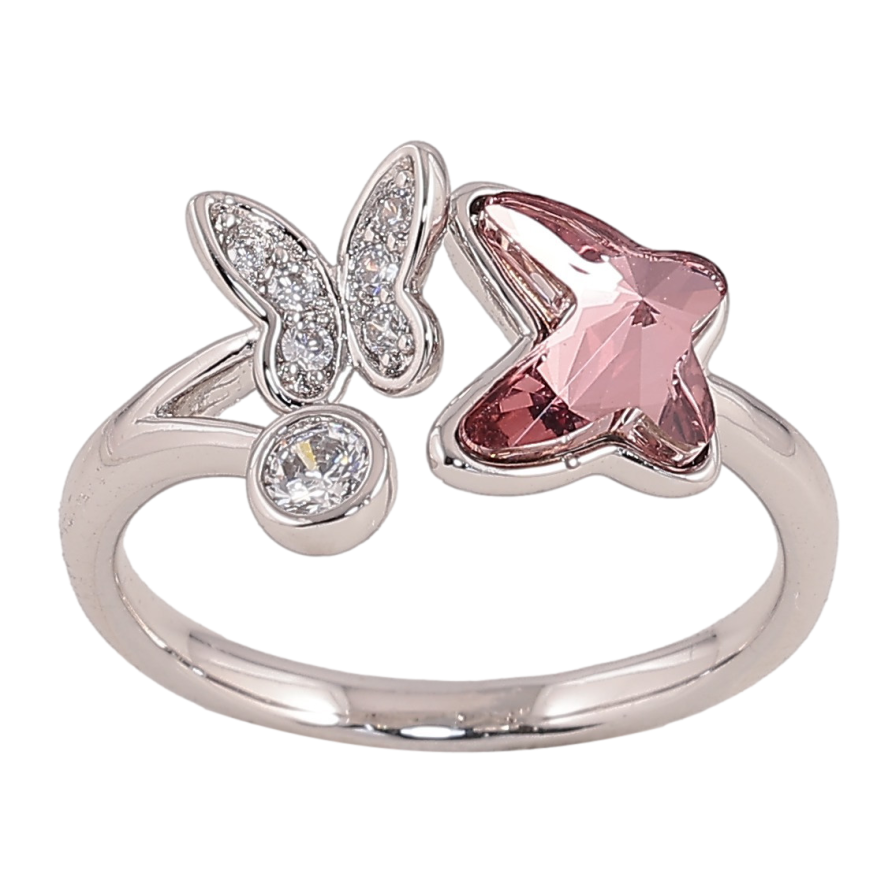 Кольцо Xuping цвет Родий с кр-ми Swarovski "Бабочки с кр-лом Amethyst" фото №1 Кольцо Xuping цвет Родий с кр-ми Swarovski "Бабочки с кр-лом Amethyst" фото №1