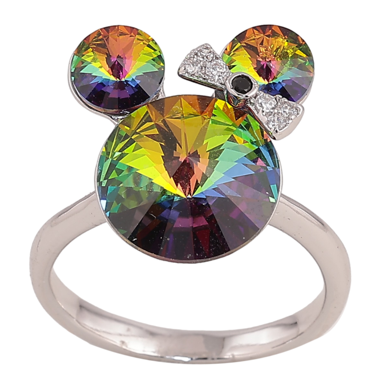 Каблучка Xuping колір Родій з кр-ми Swarovski "Міккі із кристалів Vitrail Medium" фото №1