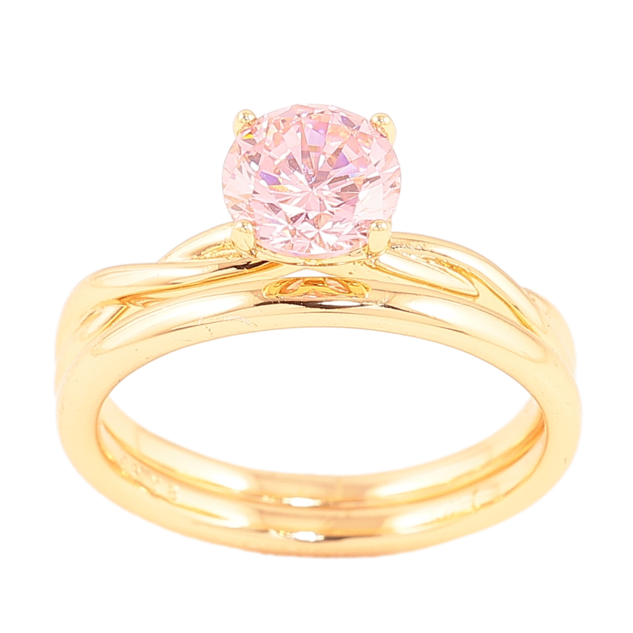 Кольцо Xuping цвет позолота 18K двойное с розовым кристаллом фото №1 Кольцо Xuping цвет позолота 18K двойное с розовым кристаллом фото №1